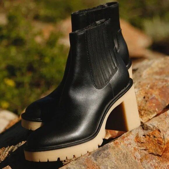 Dolce Vita Caster H2O Booties in Black Leather Anthropologie - Picture 1 of 16